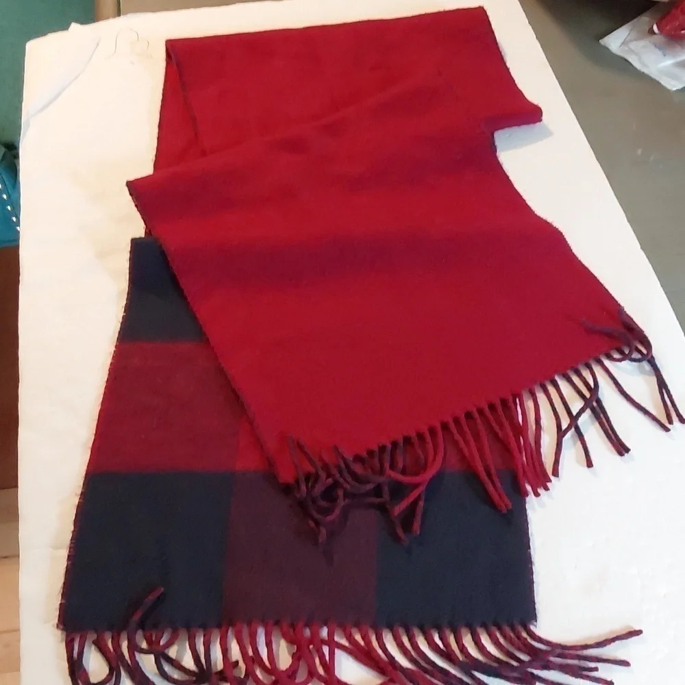Cashmink Burgundy Red Black Plaid soft Cozy Winter Scarf Shawl Classic Oversized